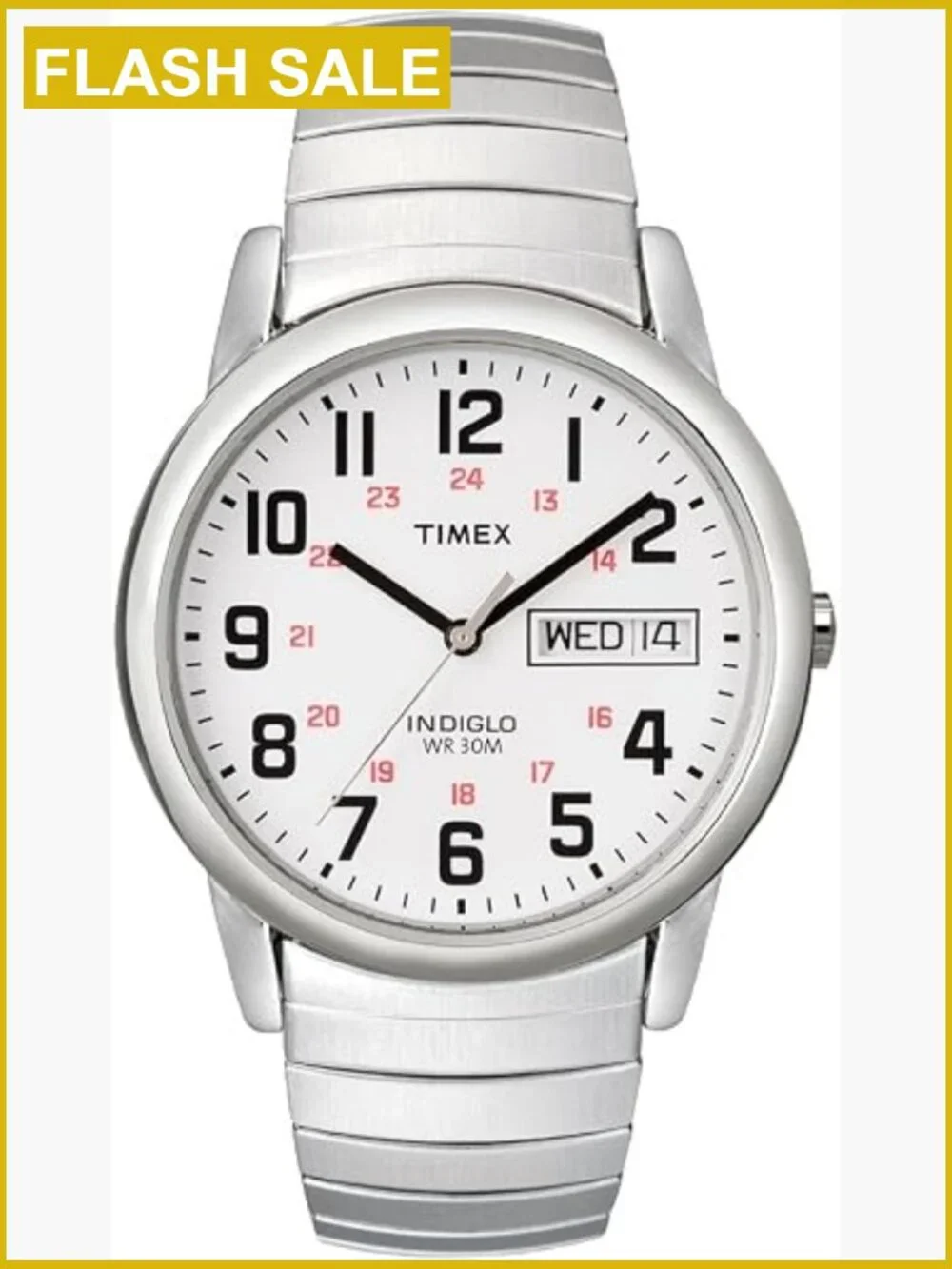 Easy Reader Mens Quartz Watch Stainless Steel Band Indiglo Backlight Water